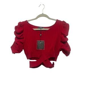 Balboa Red Short Sleeved Cropped Cutout Sweater Medium NWT